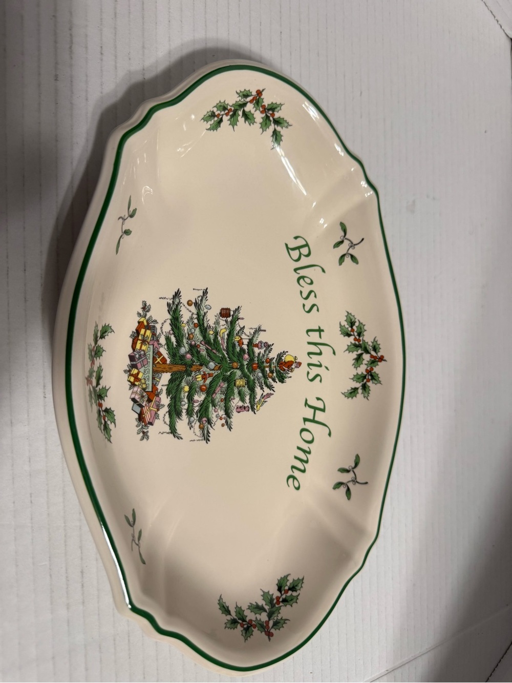 Spode Cream and Green 'Bless This Home' Holiday Serving Platter